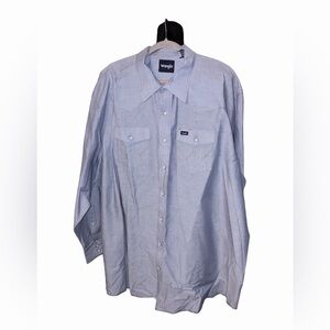 Wrangler Light Blue Pearl Snap Western Shirt Work Cowboy Mens